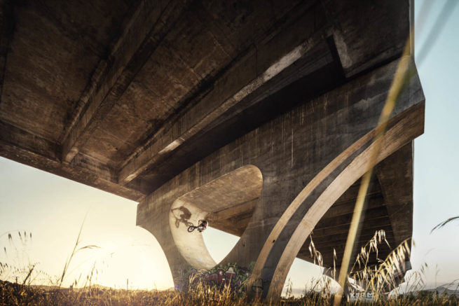 Barcelona sunset bmx under bridge
